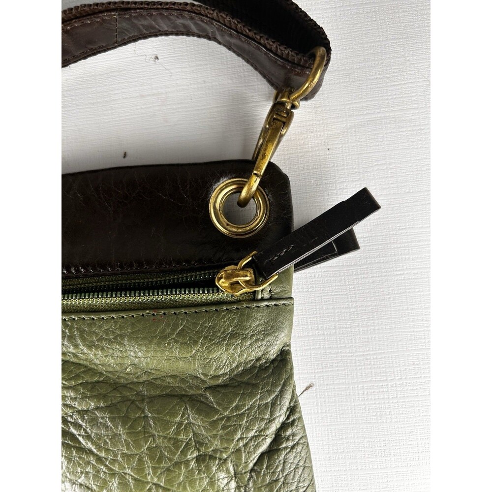 Americana by Sharif Vintage Army Green & Brown Leather Crossbody Gold Lions Gate - Picture 8 of 11